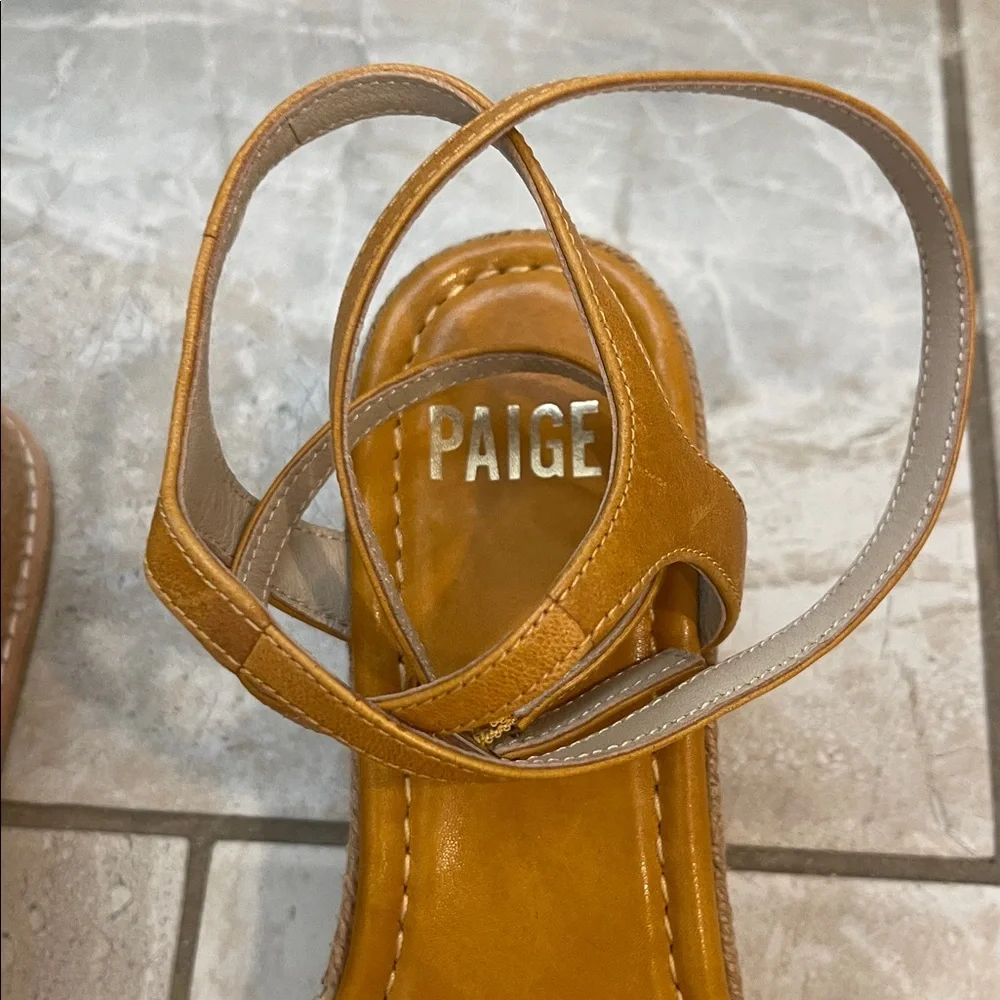 PAIGE Jamie Platform Wedge Espadrille Sandal Mango Leather 8.5